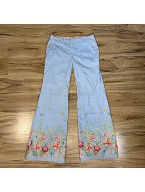 Tommy Hilfiger Y2K Floral Hem Flare Pants Light Blue Low Rise Cottagecore 9